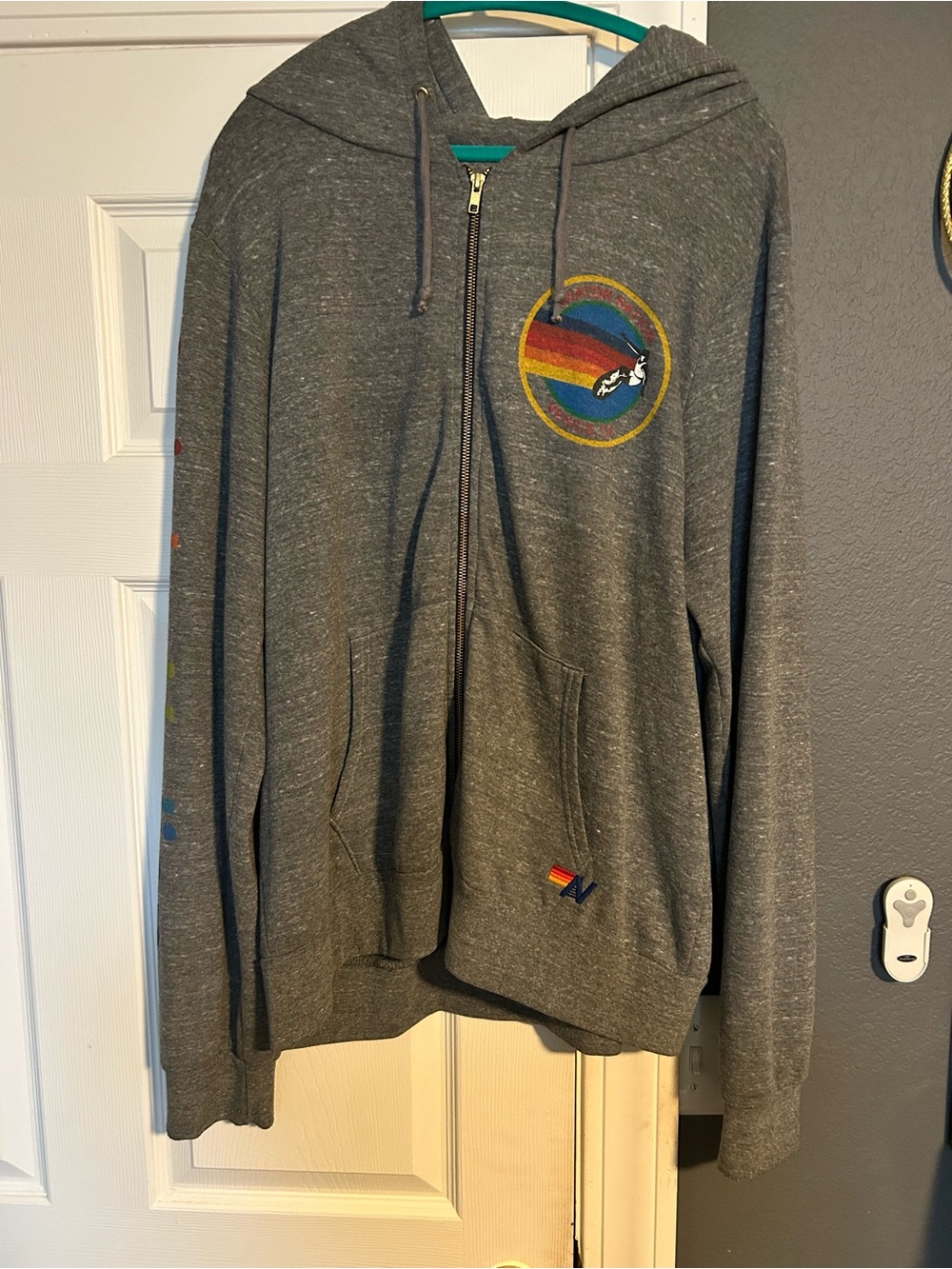 Aviator Nation Gray Zip-Up Hoodie with Rainbow Logo
